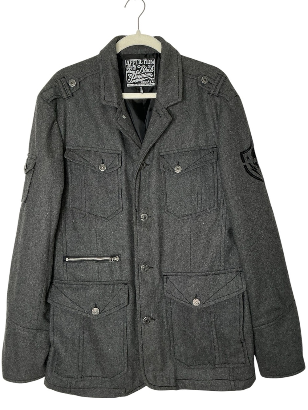 Affliction Charcoal Gray Military Field Jacket Wool Size XL